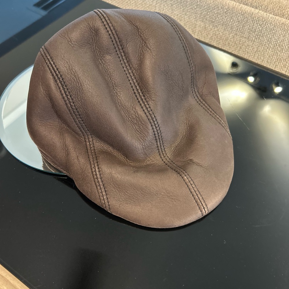 Men's Brown Leather Driving Cap - Classic Flat Hat Soft Suade